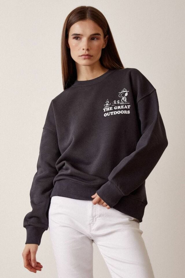 Sırtı Baskılı Sweatshirt - Antrasit
