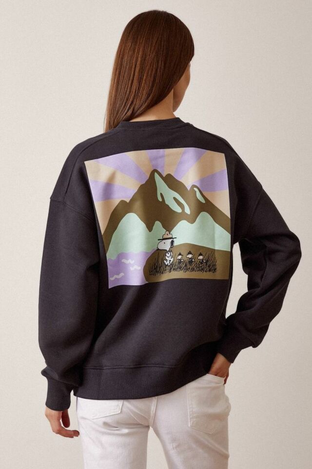 Sırtı Baskılı Sweatshirt - Antrasit