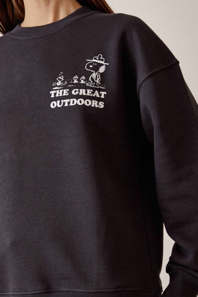 Sırtı Baskılı Sweatshirt - Antrasit