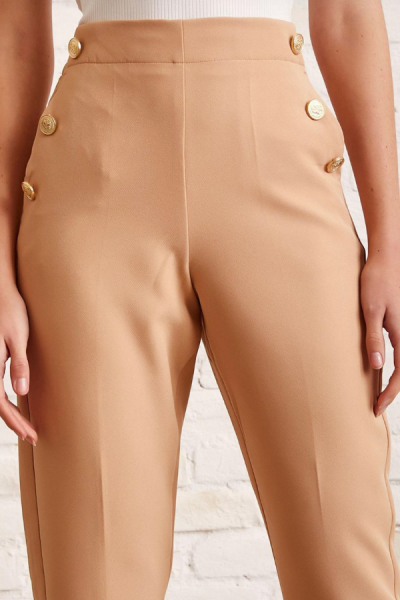 Düğme Detaylı Dar Paça Kumaş Pantolon - Bej