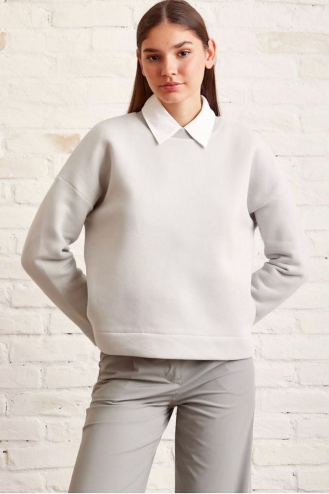 Yuvarlak Yaka Basic Sweatshirt - Gri