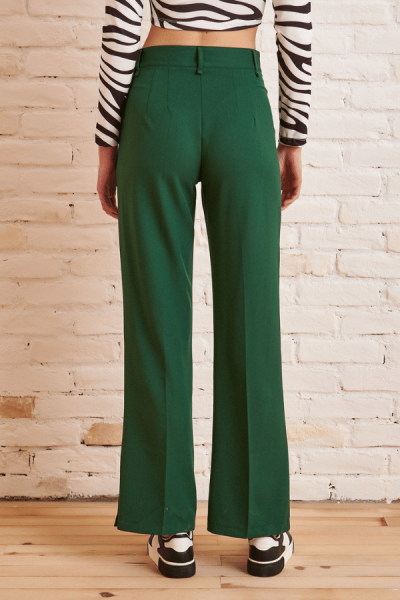 Yüksek Bel Kumaş Pantolon - Yeşil