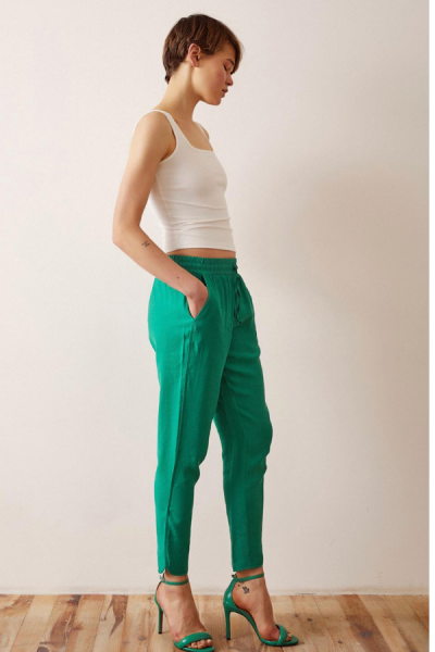 Beli Lastikli Modal Pantolon - Yeşil