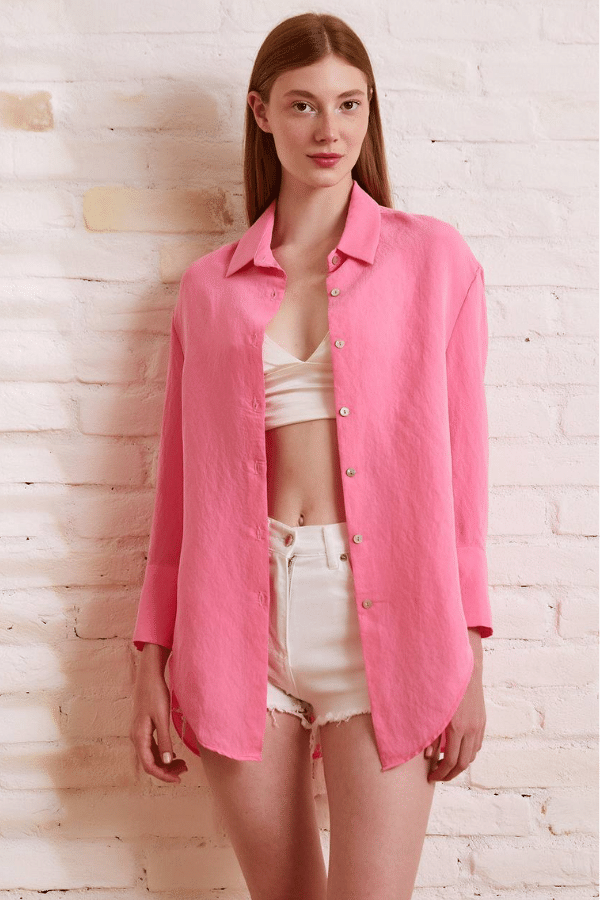 Oversize Modal Gömlek  - Pembe