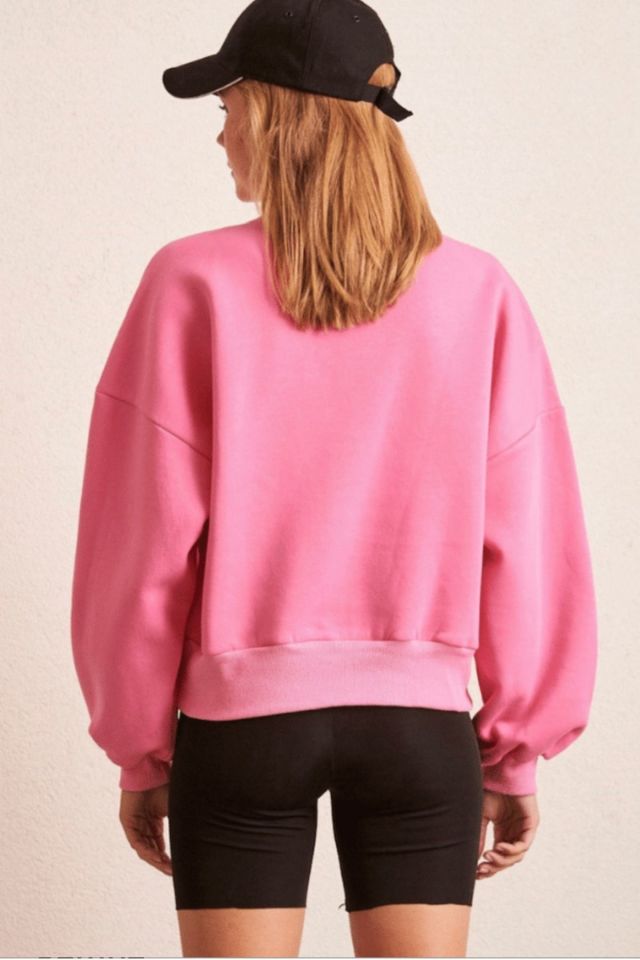 Salaş Kesim Basic Sweatshirt - Pembe
