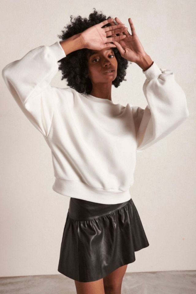 Salaş Kesim Basic Sweatshirt - Beyaz