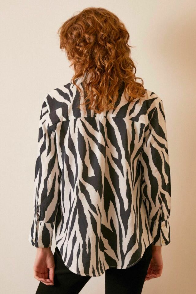 Zebra Desen Modal Gömlek - Beyaz