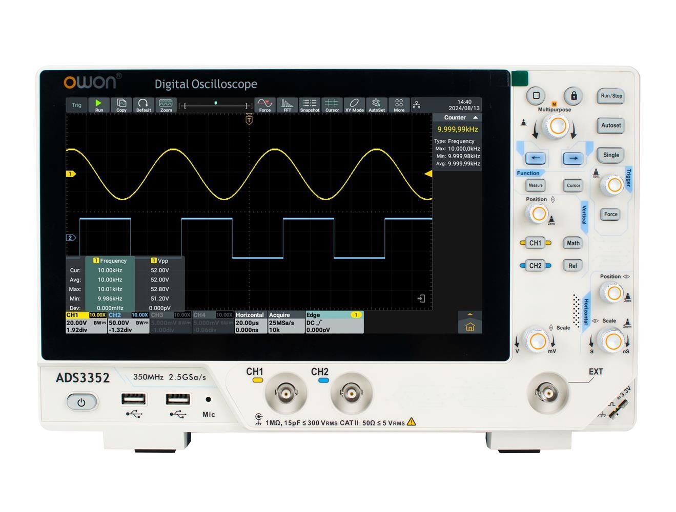 Owon ADS3352 Osiloskop-350MHz-2Ch-10''DokEkr