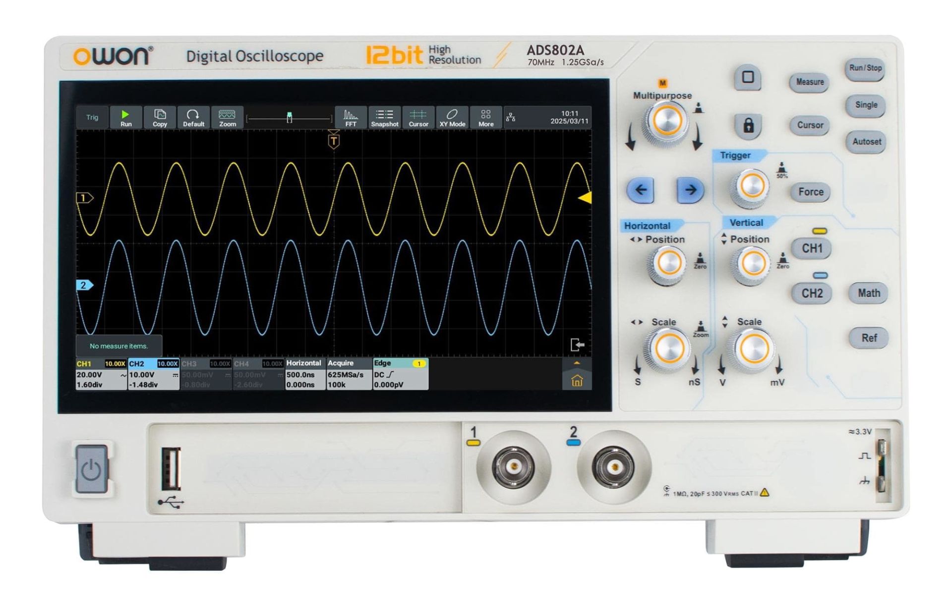 Owon ADS802A Osiloskop-70MHz-2Ch-7''DokEkr-12Bit