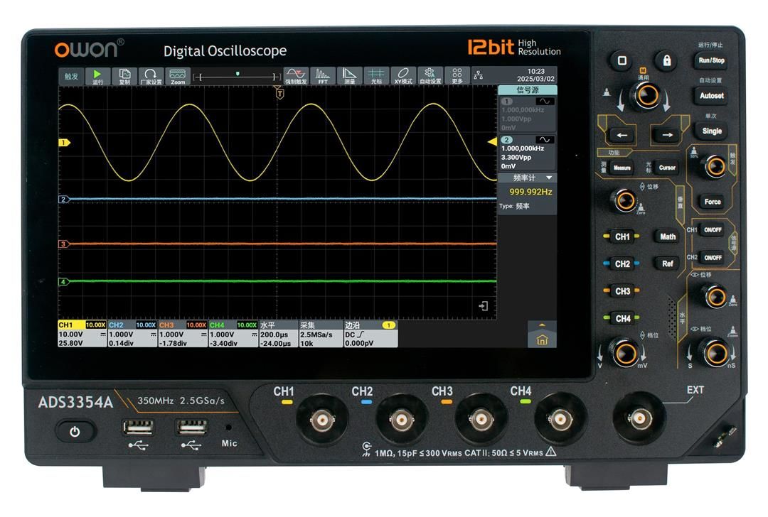 Owon ADS3354A Osiloskop-350MHz-4Ch-10’’DokEkr-12Bit