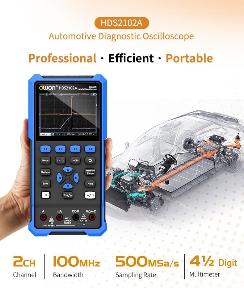 OWON HDS2102A – Otomotiv Teşhis Özellikli Taşınabilir Osiloskop