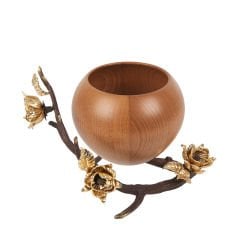 Anika Pirinç Detaylı Ahşap Dekoratif Servis Kasesi