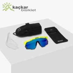 SCİCON  AEROSHADE KUNKEN SUNGLASSES FLUO YELLOW  MULTIMIRROR BLUE + CLEAR LENSES