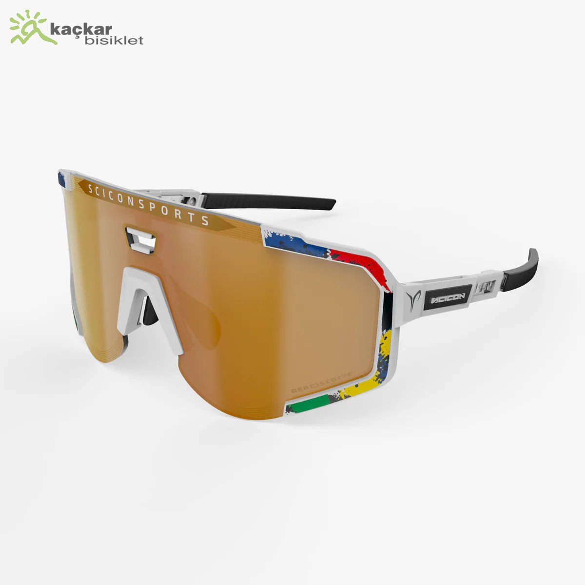 SCİCON  WORLD CHAMPION AEROSCOPE SUNGLASSES  WHITE RAINBOW BRONZE MULTIMIRROR + CLEAR  LENSES