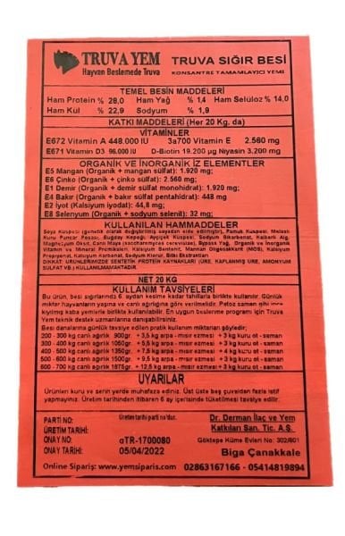 Truva Yem 28 HP Konsantre Besi Yemi 20 KG