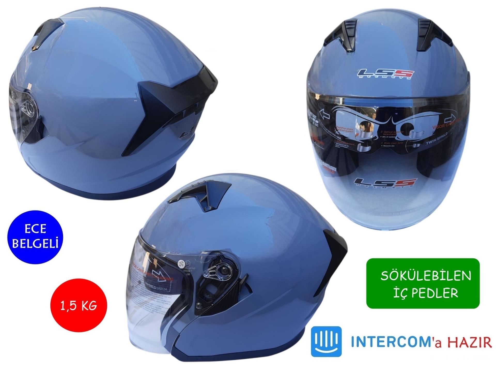 KASK LSS ÇENESİZ VİZÖRLÜ NARDO GRİ M BEDEN