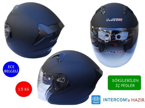 KASK LSS ÇENESİZ VİZÖRLÜ MAT SİYAH M BEDEN