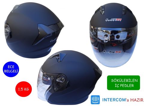 KASK LSS ÇENESİZ VİZÖRLÜ MAT SİYAH XXL BEDEN