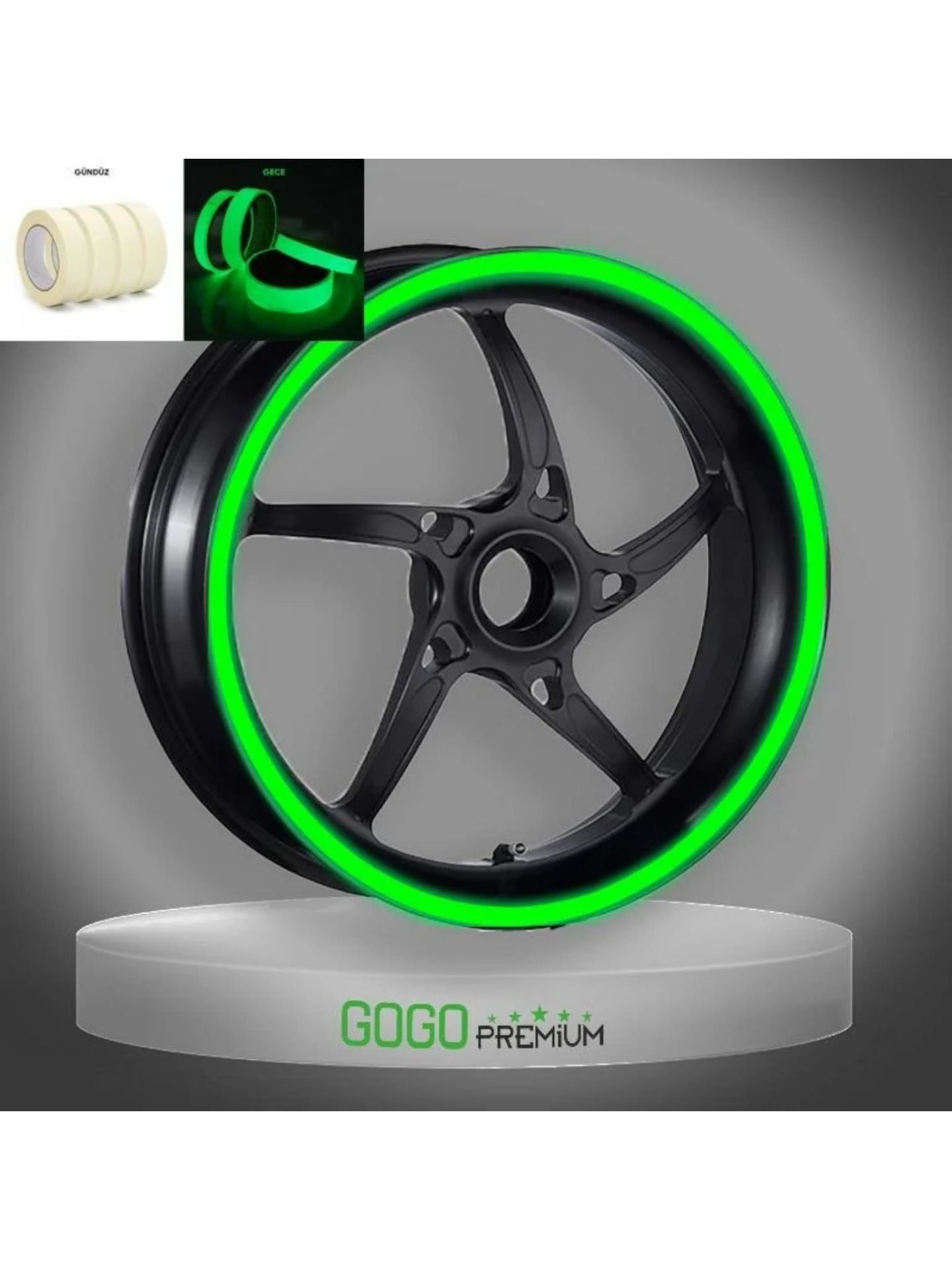 GECE YANAN DOĞAL RENK FOSFORLU 7cm x 7m LÜKS 1 SET JANT ŞERİDİ