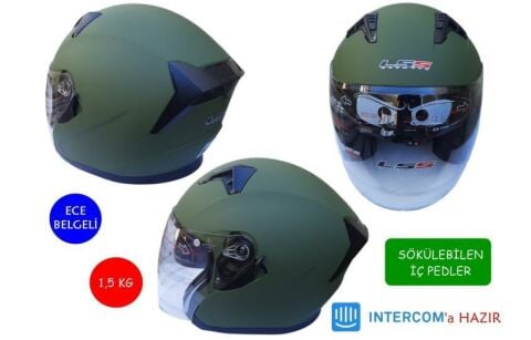 KASK LSS ÇENESİZ VİZÖRLÜ MAT YEŞİL M BEDEN