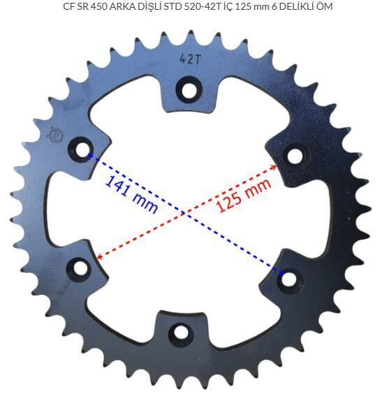 CF MOTO 450SR ARKA DİŞLİ STD 520-42T İÇ 125 mm 6 DELİKLİ ÖM