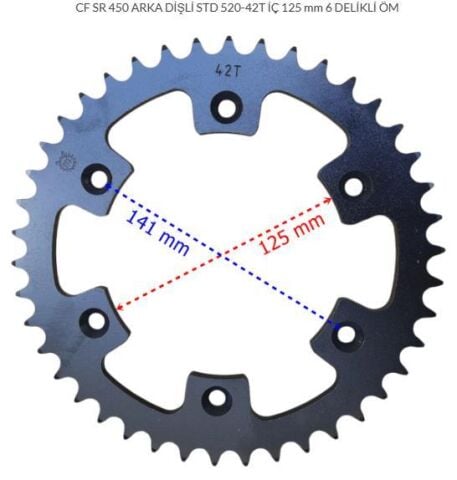 CF MOTO 450SR ARKA DİŞLİ STD 520-42T İÇ 125 mm 6 DELİKLİ ÖM