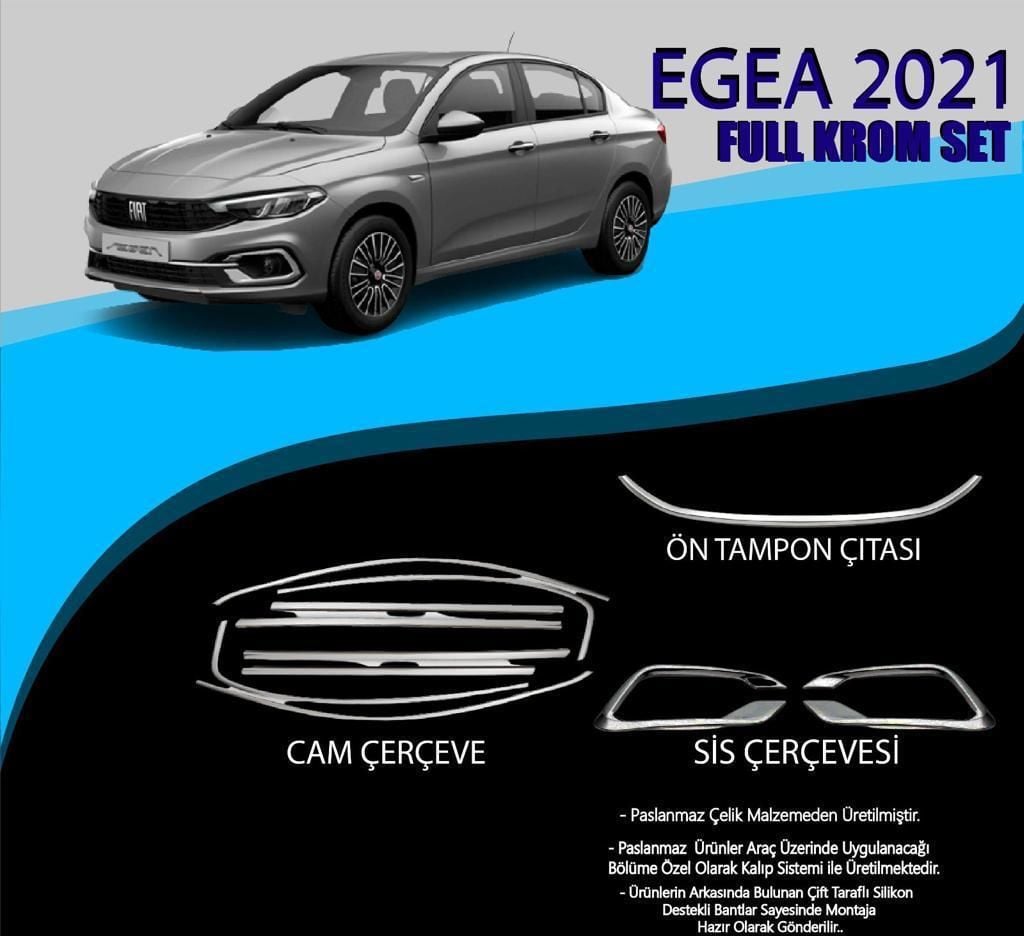 Fiat Egea Uyumlu 2021+ Krom Set (Cam Çerçeve.-Ön Tampon Çıt.-Sis Çerçevesi) Parça Egea