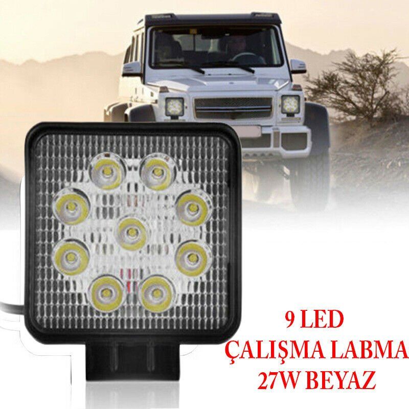 9 LED Kare 27W Off Road Sis, Gündüz Farı Lambası (adet)