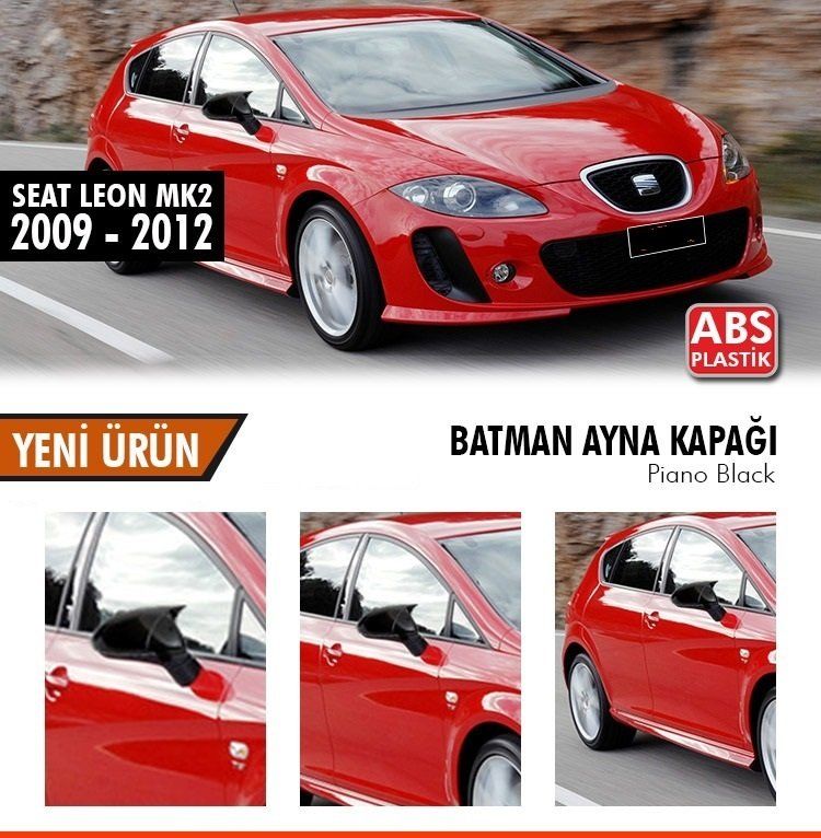 Seat Leon Uyumlu Mk2.5 Batman Yarasa Ayna Kapağı Piano Black / 2009-2012 Makyajı Kasa