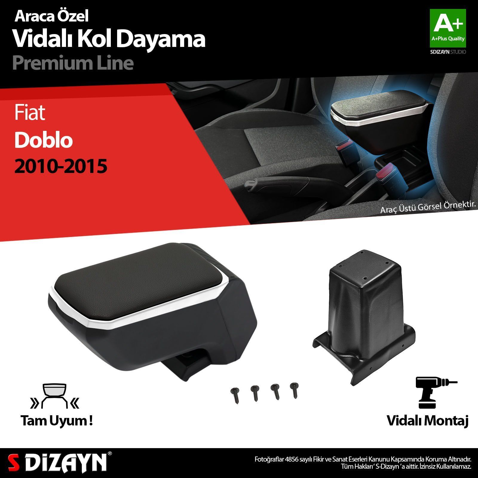 Fiat Doblo Uyumlu Kol Dayama Kolçak ABS Vidalı Gri 2010-2015 A+Kalite Parça