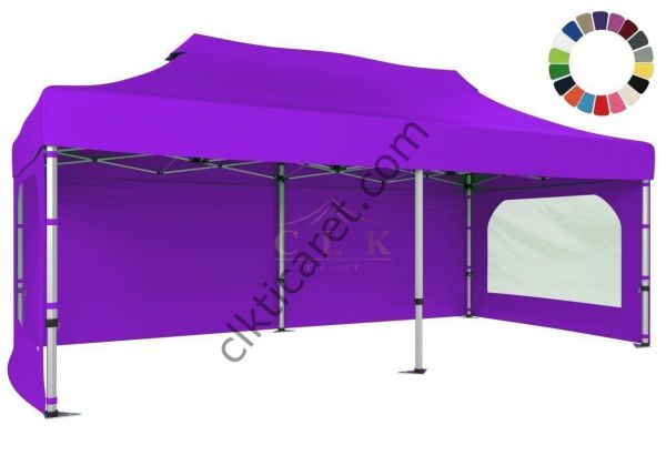 CLK 3x6 52mm Kalın Alüminyum Katlanabilir Tente Gazebo Çadır 3 Yan Duvarlı 2 Pencereli