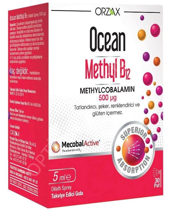 OCEAN METHYL B12 DİLALTI SPREY TAKVİYE EDİCİ GIDA 500 mcg