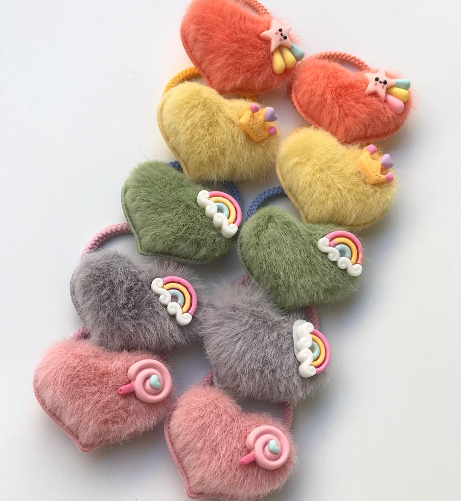 Peluş kalp lastik toka.(Çift)