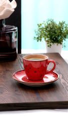 Sevgiliye Özel Kırmızı Türk Kahve Fincanı Türk Kahvesi Pembe Kuru Çiçek Buketi Çikolata Hediye Kutusu