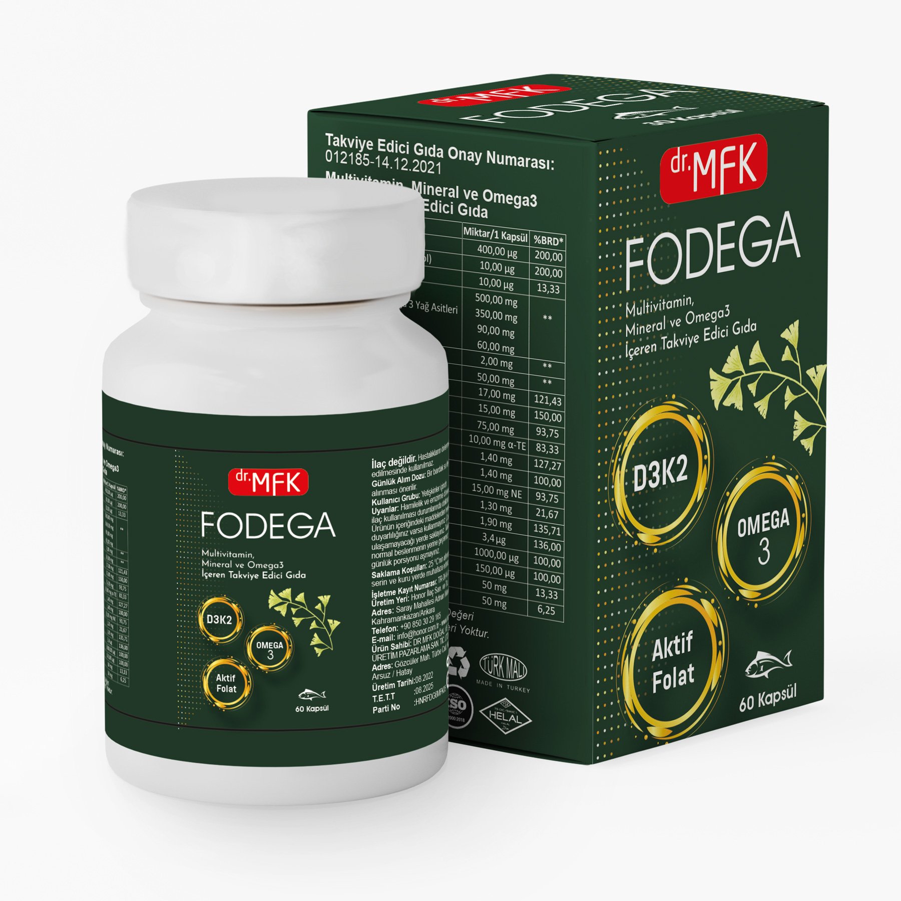 Aktif Folat Omega 3 D vitamini Multivitamin. FODEGA
