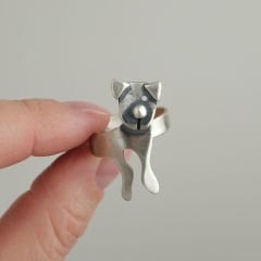 Köpek Figürlü Ayarlanabilir Gümüş Yüzük