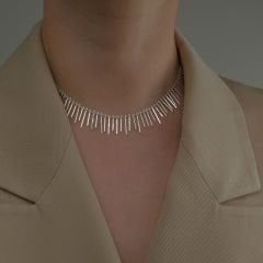 Reya Saçak Detaylı Kısa Gümüş Kolye
