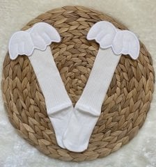 Krem Melek Kanatlı Dizaltı Çorap