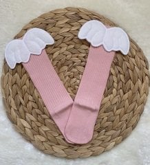 Pudra Pembe Melek Kanatlı Dizaltı Çorap