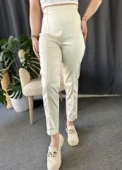 Yüksek Bel Full Likralı Kırık Beyaz Pantolon