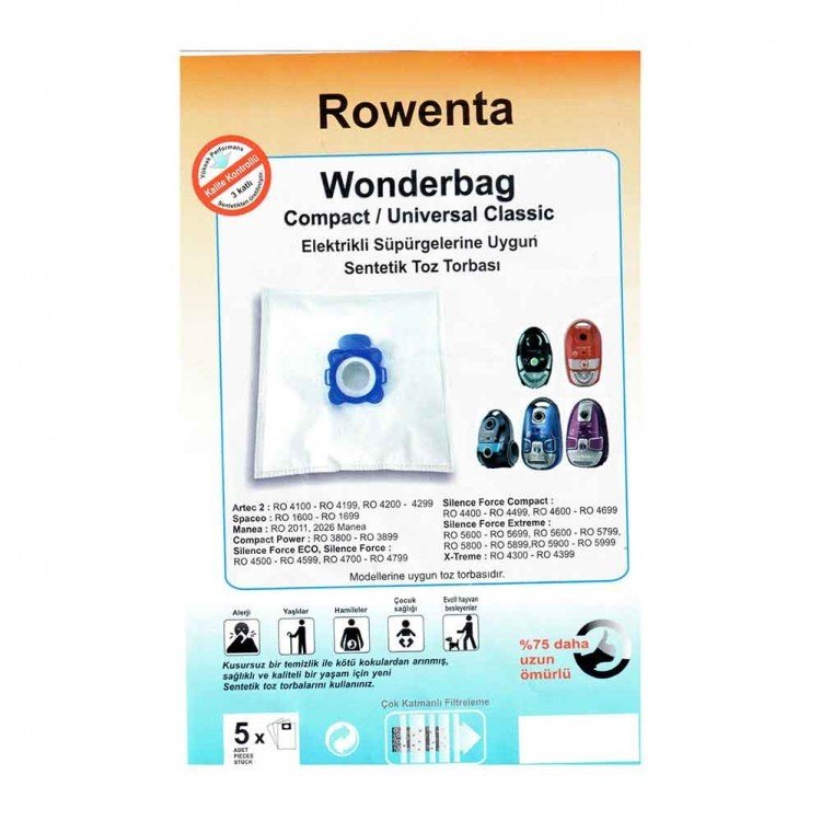 Rowenta Wonderbag Elektrikli Süpürge Torbası (5 adet)