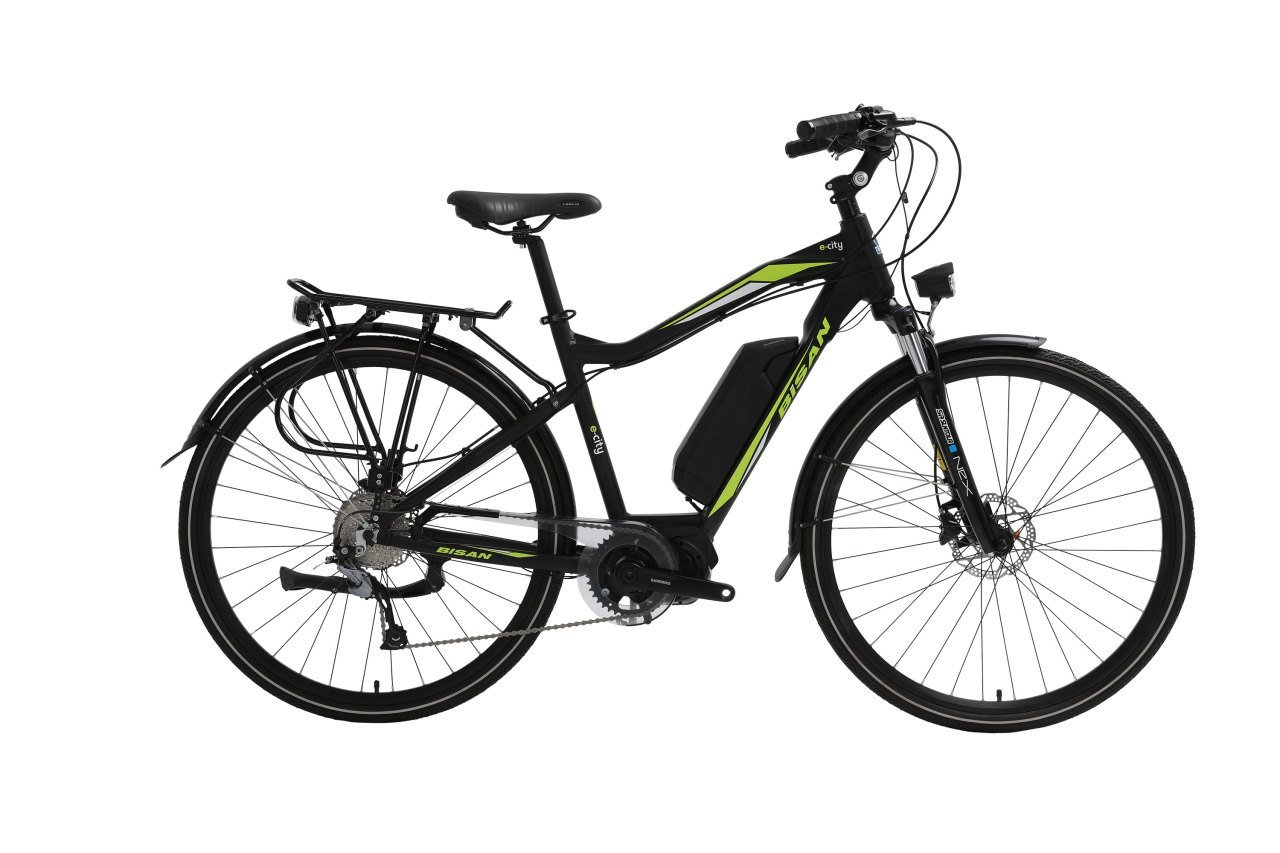 Bisan E-City Elektrikli Şehir Bisikleti Siyah-Yeşil 48 cm