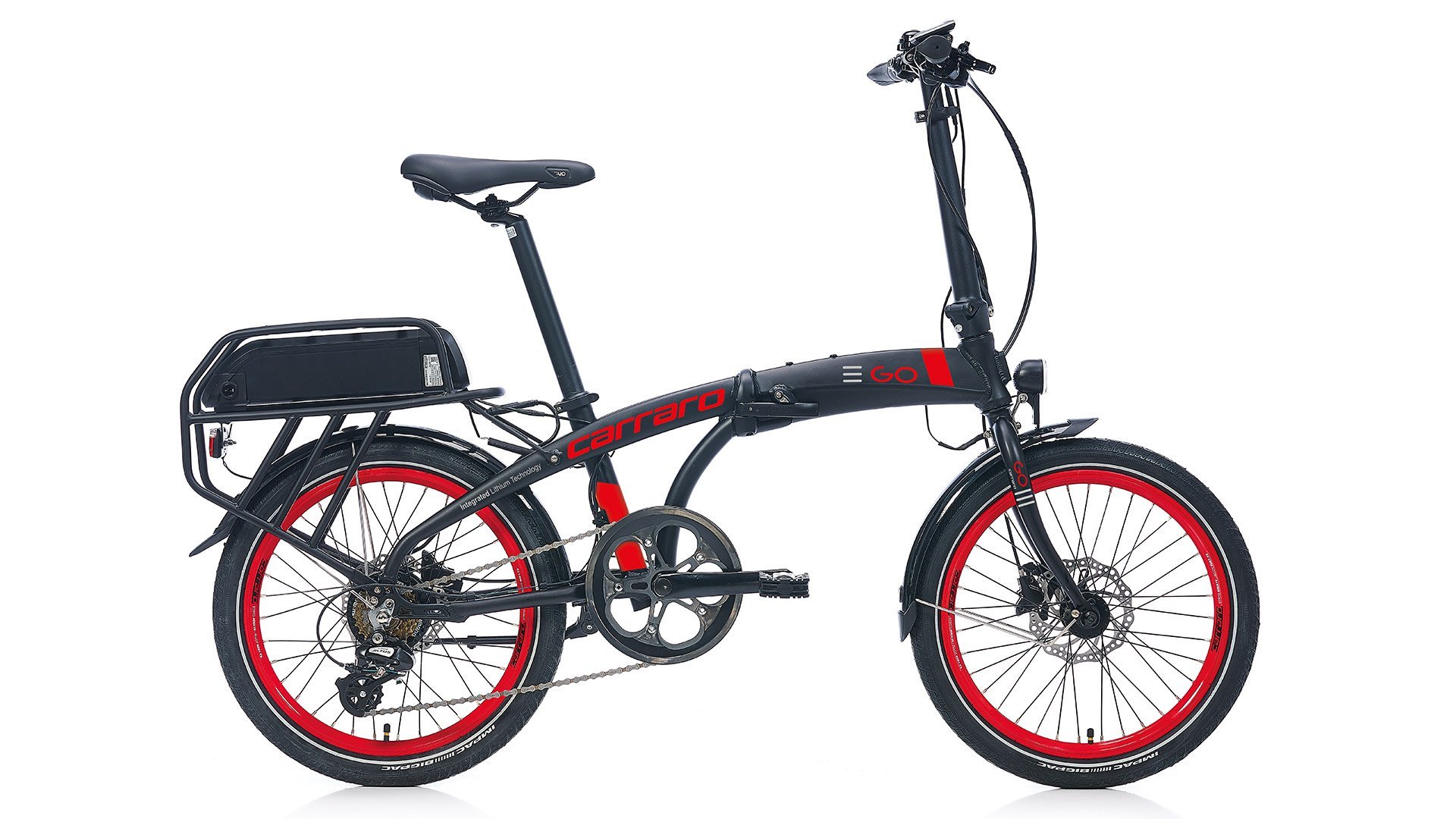 Carraro Ego 2.1 Elektrikli Katlanır Bisiklet Mat-Siyah-Kırmızı-Gri