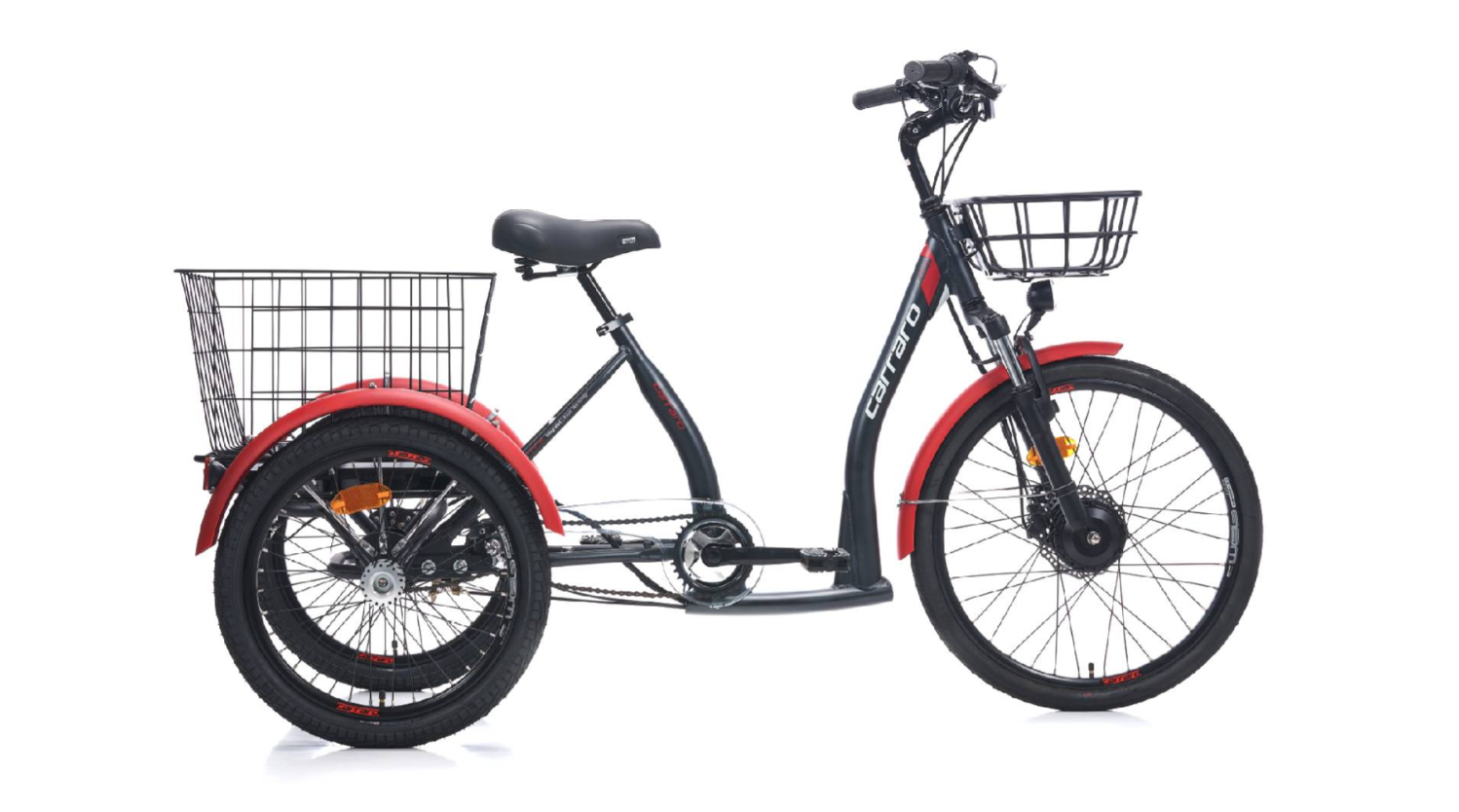 Carraro E-Line ePack 2.1 Unısex Üç Tekerli Elektrikli Kargo Bisikleti Siyah-Kırmızı 41 cm