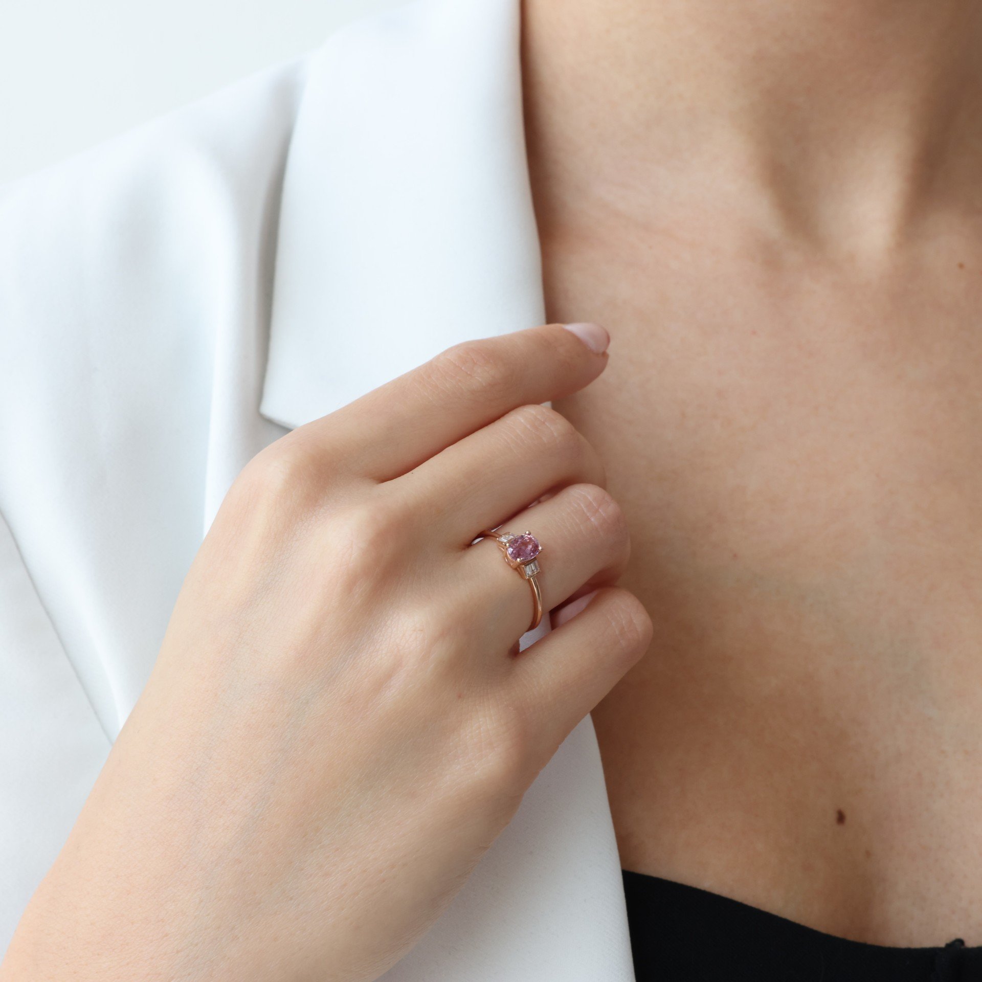 0.85 Karat Pırlanta Spinel Yüzük -Rosy