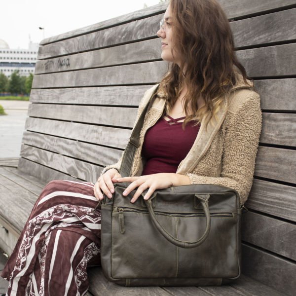 Amsterdam Deri Laptop Çantası 17 İnç - Chill-Line Olive