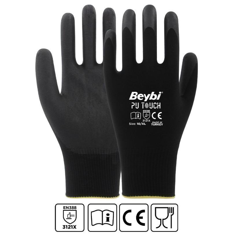 Beybi PU Touch Polyester Örme Eldiven 12 li