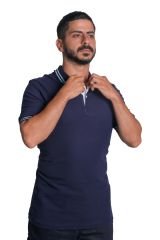 Polo Yaka Penye T-shirt - Çizgi Yakalı