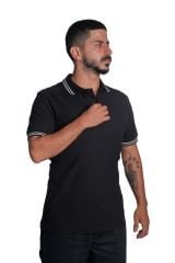 Polo Yaka Penye T-shirt - Çizgi Yakalı