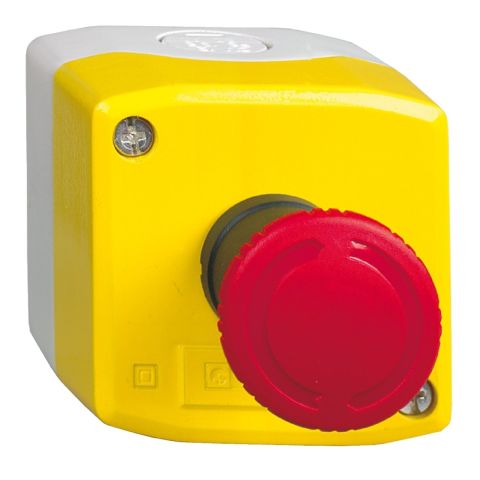 Schneider Electric XALK1781H29 Sarı kumanda kutusu - 1 kırmızı mantar buton Ø40 1NK - EMERGENCY STOP